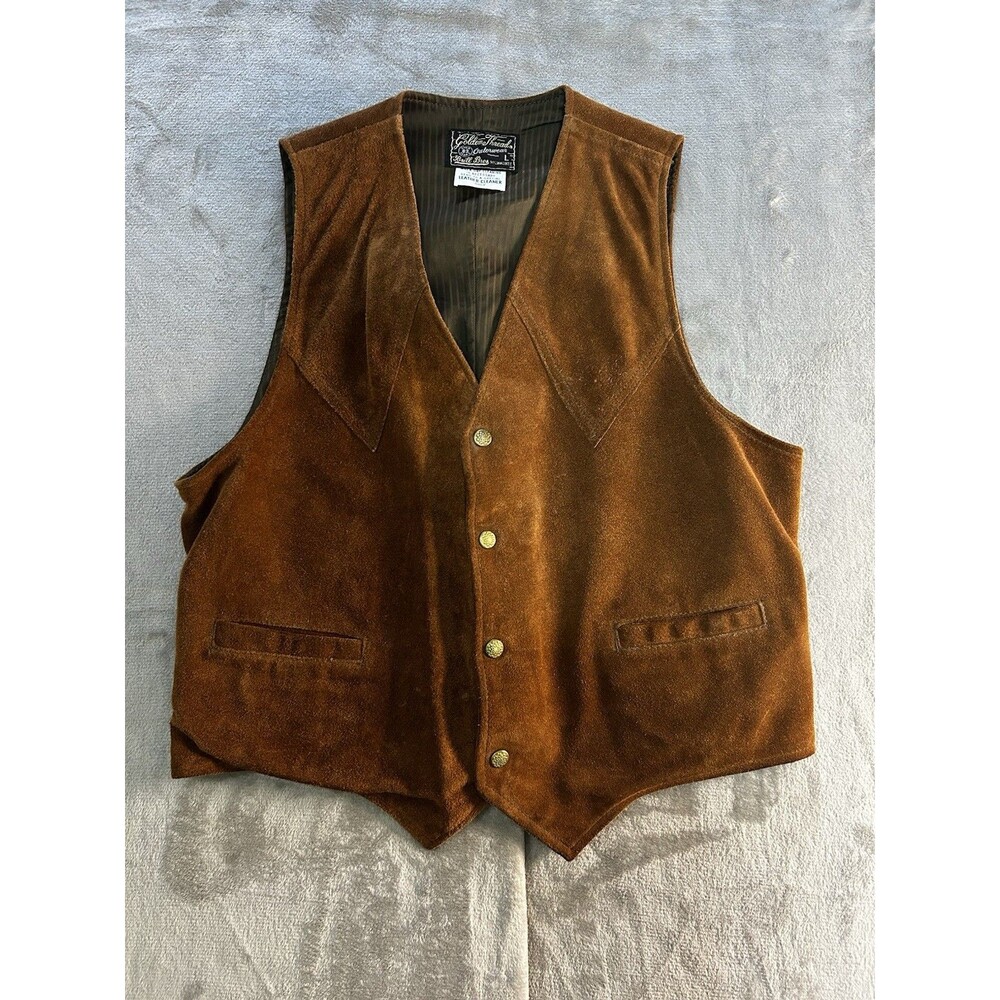 Vintage Golden Thread Brill Bros Brown Suede Leather Western Vest Men’s Large